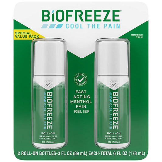 Biofreeze Fast Acting Pain Relief Roll-On  3oz, 2 pk.