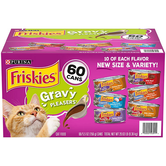 Purina Friskies Wet Cat Food, Gravy Pleasers Variety Pack  5.5 oz., 60 count