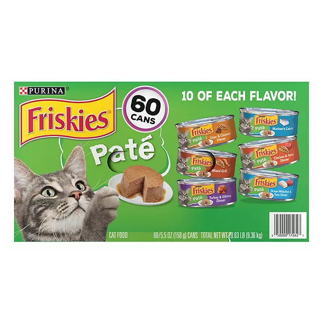 Purina Friskies Pate Wet Cat Food, Variety Pack  5.5 oz., 60 count