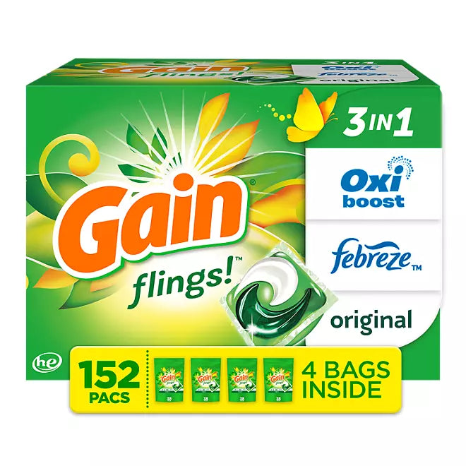 Gain Flings! Liquid Laundry Detergent Pacs, Original Scent  152 count