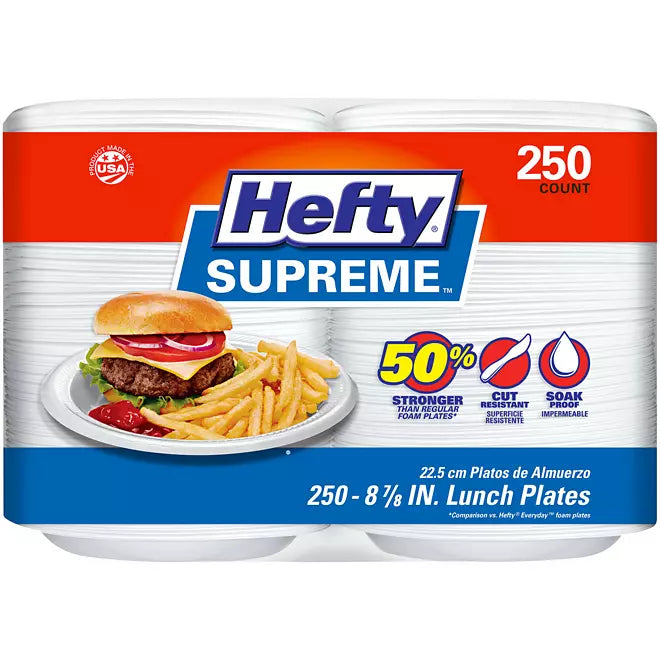 Hefty Supreme Foam Disposable Lunch Plates, 8 7/8"  250 count