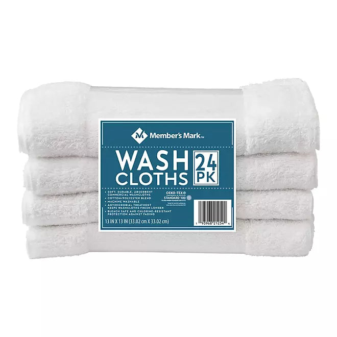 Member's Mark Commercial Hospitality Washcloths, White  24 pk.