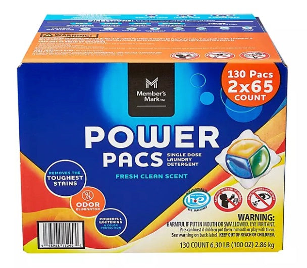 Member's Mark Laundry Detergent Power Pacs, Fresh Clean Scent  130 count