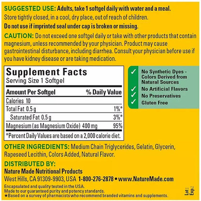 Nature Made Magnesium Softgels, 400 mg (150 count) Nature Made