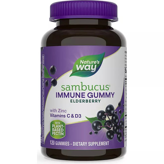 Nature’s Way Sambucus Immune Gummies, Elderberry, Vitamin C, Vitamin D3, Zinc  120 count