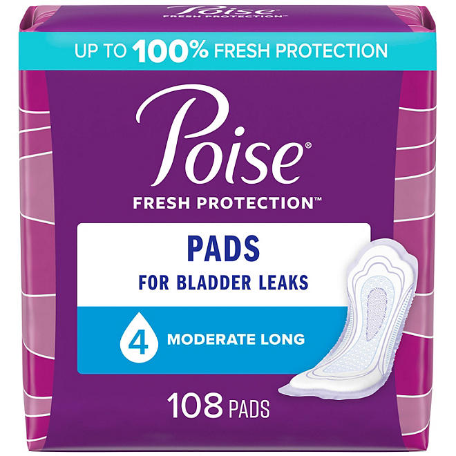 Poise Fresh Protection Postpartum Incontinence Pads, Moderate Long - 108 count