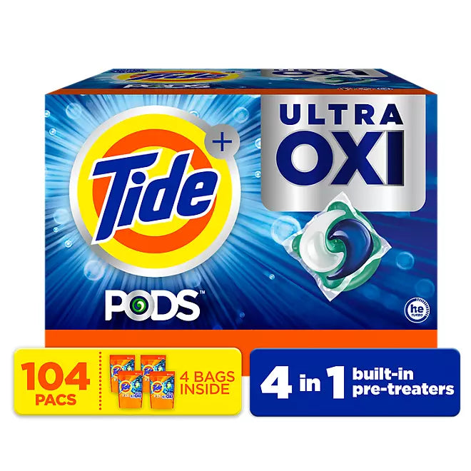 Tide PODS  plus  Ultra Oxi Liquid Detergent Pacs  104 pacs
