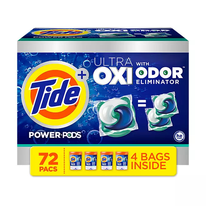 Tide Power PODS  plus  Ultra OXI with Odor Eliminators Laundry Detergent Pacs  72 count