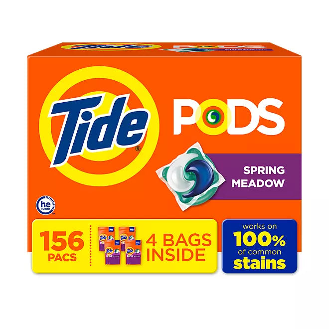 Tide PODS Liquid Laundry Detergent Pacs, Spring Meadow  156 count