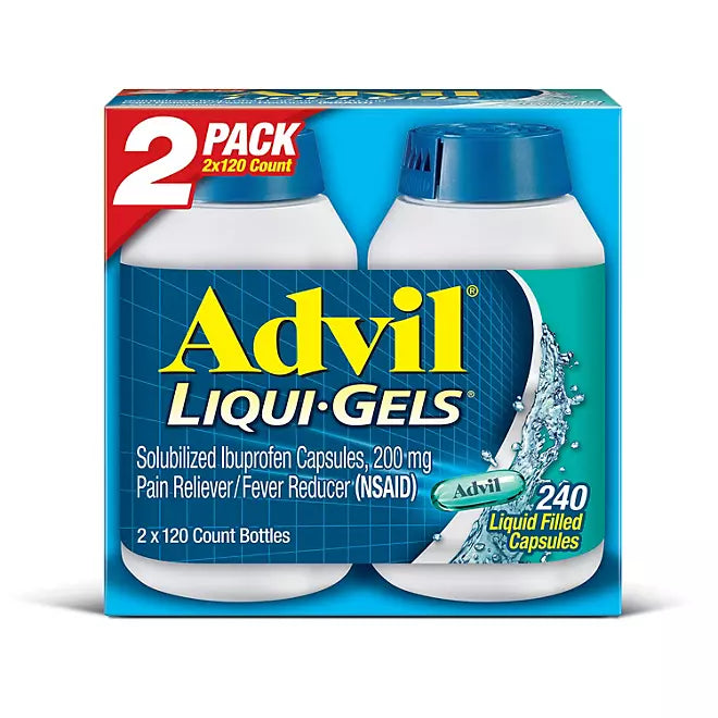 Advil Liqui-Gels Pain Reliever and Fever Reducer Capsules, 200 mg Ibuprofen  120 count/pk., 2 pk.