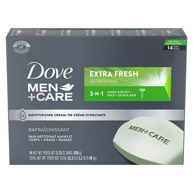 Dove Men plus Care Body and Face Bar Soap, Extra Fresh  3.75 oz., 14 count