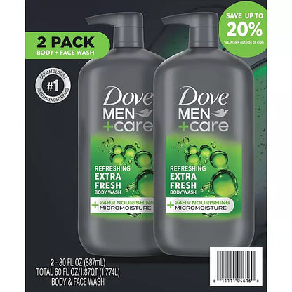 Dove Men plus Care Body and Face Wash, Extra Fresh  30 fl. oz., 2 pk.