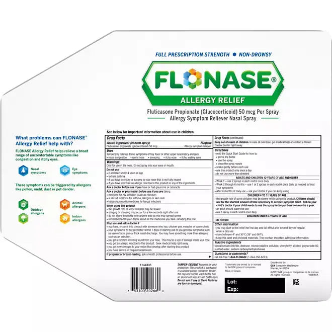 FLONASE Allergy Relief Nasal Spray (144 sprays per bottle, 3 count) Nasacort