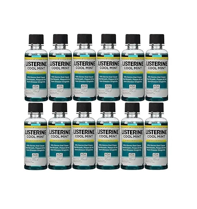 Listerine Cool Mint Antiseptic Mouthwash for Bad Breath, Travel Size 3.2 oz - Pack of 12 Listerine