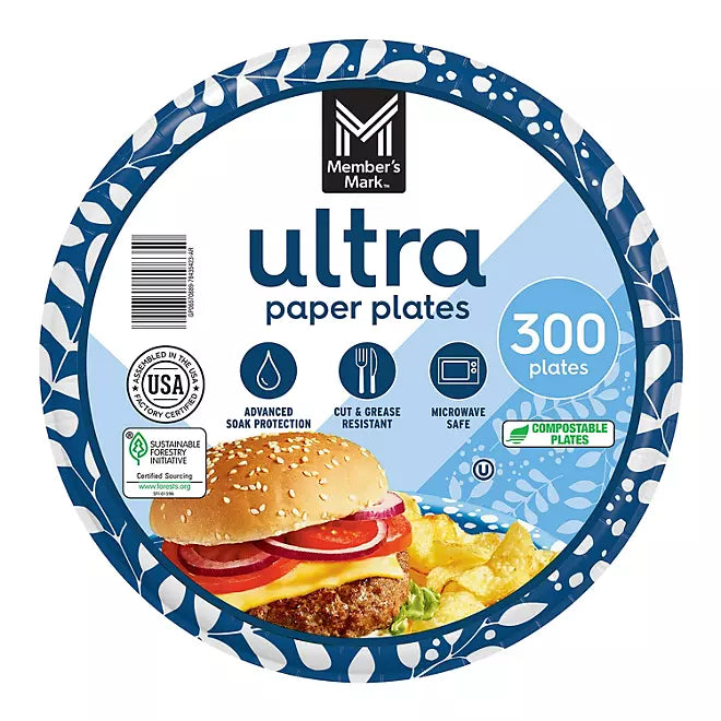 Member's Mark Ultra Lunch Paper Plates  8.5", 300 count