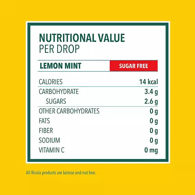 Ricola Sugar Free Lemon Mint Herbal Cough Suppressant Throat Drops, 105ct Bag Ricola