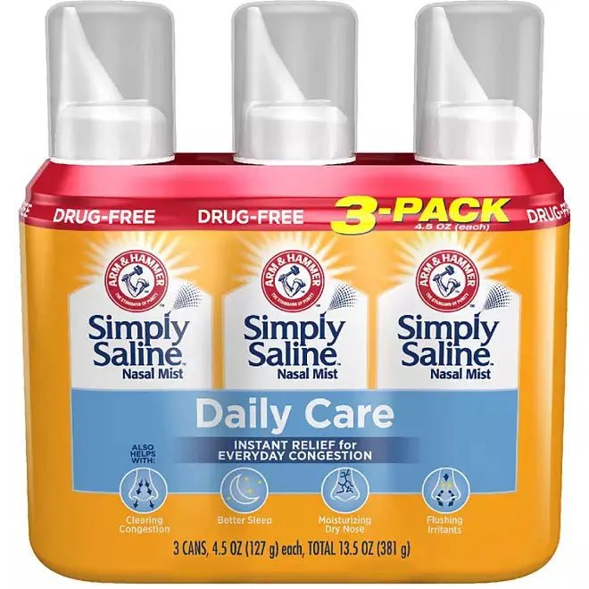 Simply Saline Daily Care Adult Nasal Mist (3 pk., 4.5 oz./pk.) Arm & Hammer
